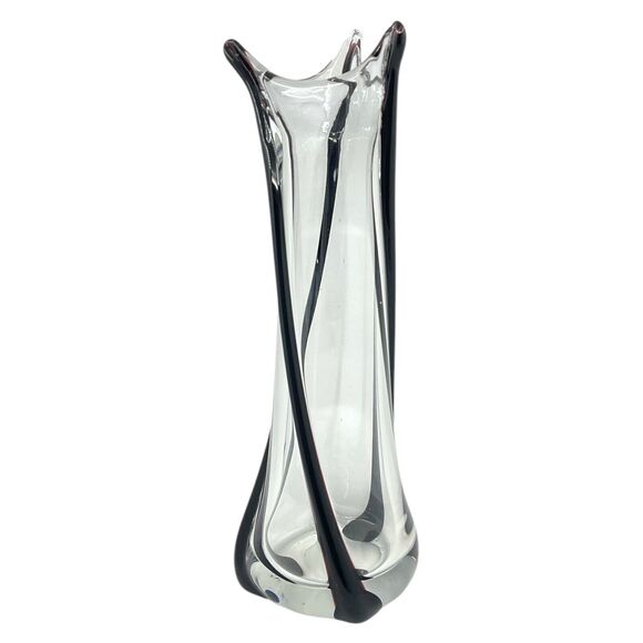 Hand Blown Vase Art Glass Amethyst Swirl Purple Clear Large Eclectic Centerpiece - Picture 1 of 9